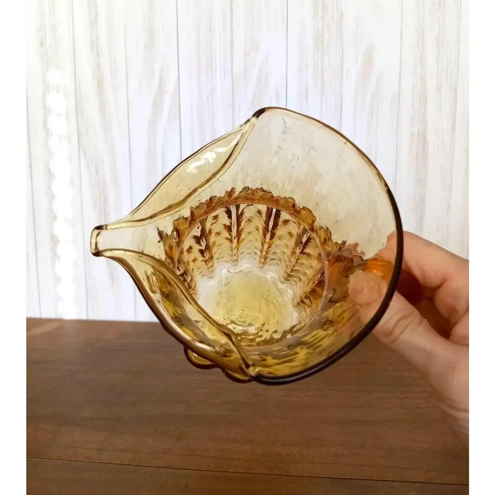 Vintage Amber Ribbed Glass Pitcher - Picture 5 of 8